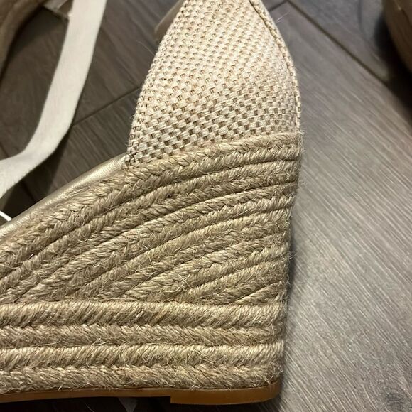 Cole Haan Cloudfeel Hampton Soft Gold Leather/Natural Canvas Wedge Sandals - Picture 5 of 5